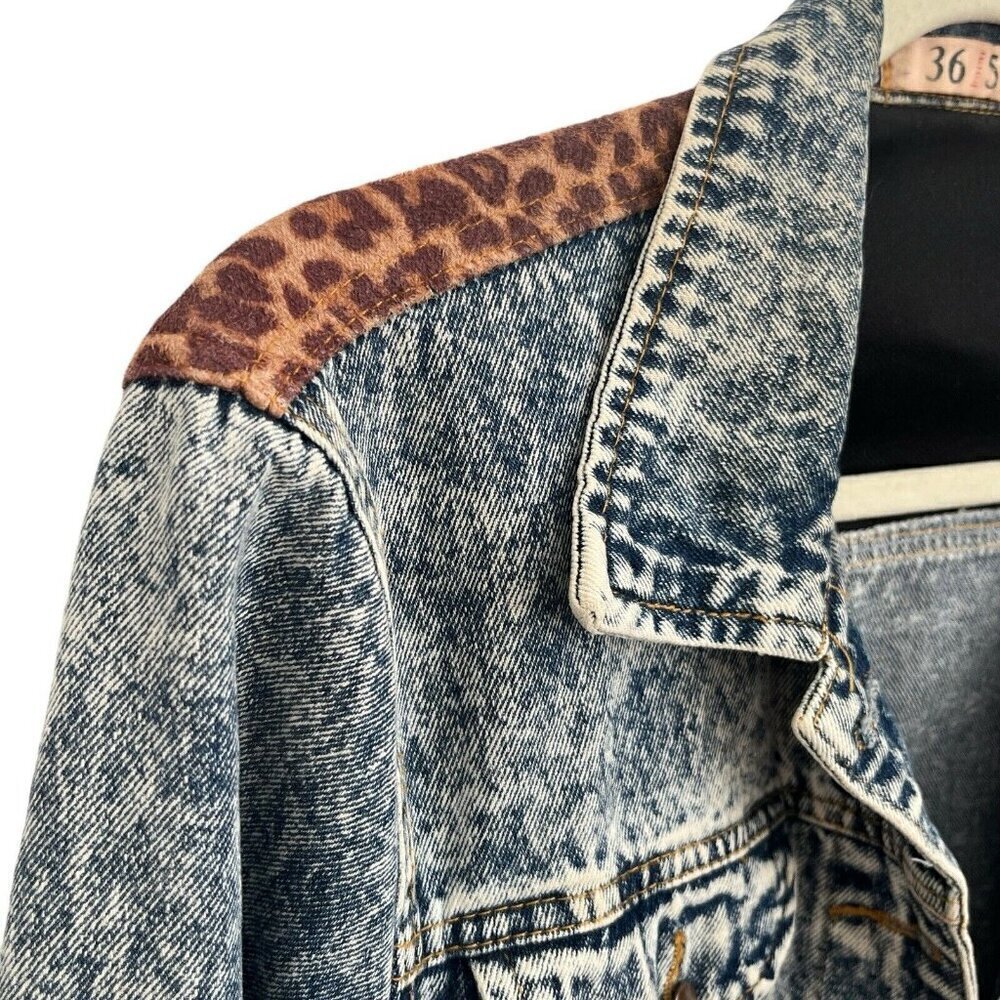 36 Point 5 Leopard Patchwork Trucker Jacket S Aci… - image 6